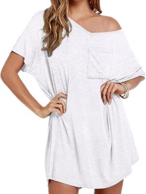 Women Tshirt Nightgown Cotton V Neck Sleepshirts Comfy Casual Nightshirt for Women