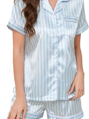 Women Silk Pajamas - Button Up Satin PJs with Notch Collar - 2 Piece Satin Pajamas Set