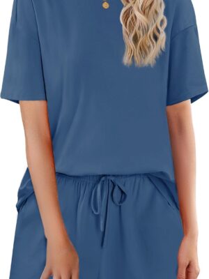 Cotton Pajamas Set for Women Soft Short Sleeve Lounge Set Shorts Sleepwear Set 2 Piece Pjs Sets