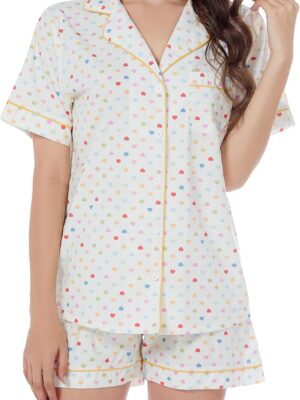 100% Cotton Pajamas for Women 2 Piece PJ Set Woven Poplin Ladies Button Down Long Short Sleeve Printed Sleepwear S-XXL